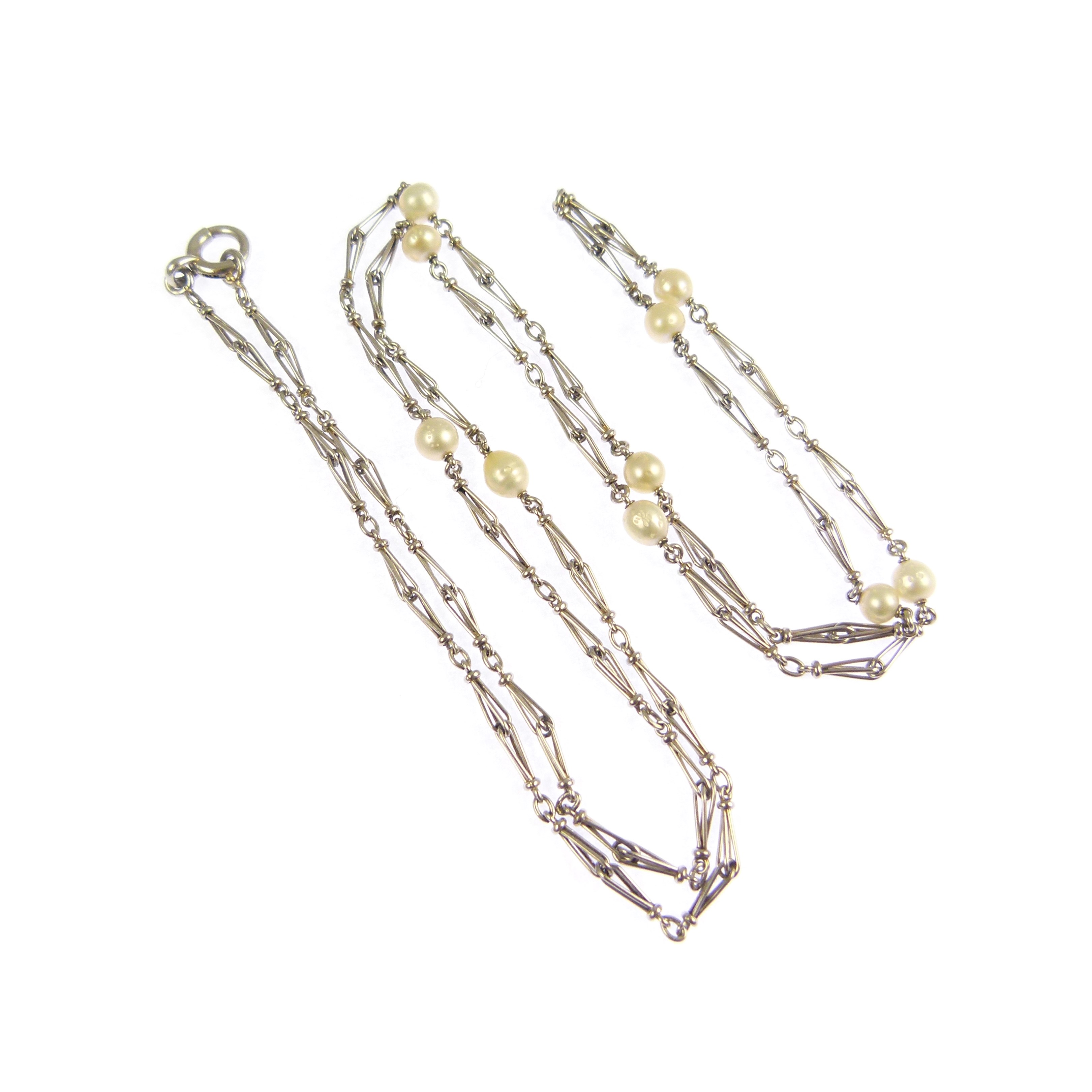 Early 20th century platinum and pearl chain necklace